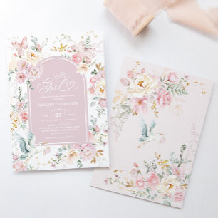 Gedempte Blush Ooievaar Wildflower Baby Meisje Dou Kaart