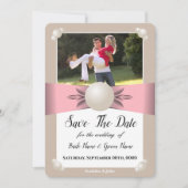 Gedempte Blush & Parelmoer Lint Foto Save The Date Kaart (Voorkant)