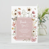 Gedempte Blush Spring Boho Wildflower Butterfly Ba Bedankkaart (Staand voorkant)