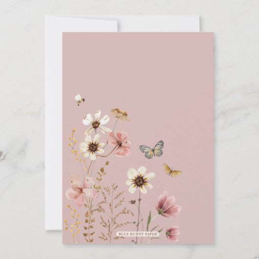 Gedempte Blush Spring Boho Wildflower Butterfly Ba Bedankkaart (Achterkant)
