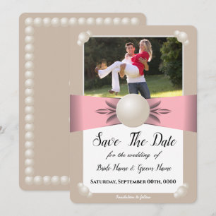 Gedempte Blush & Tan Parel Lint Foto Save The Date Kaart