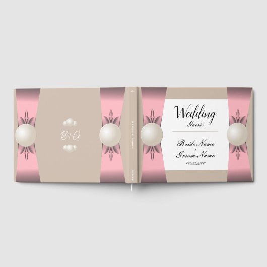 Gedempte Blush & Tan Pearl Lint Bruiloft Gastenboek (Volledig)