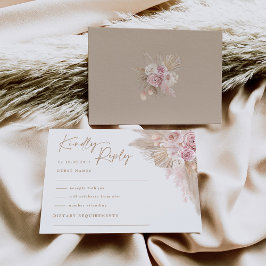 Gedempte Blush Tropische Boho Pampas Bruiloft RSVP Kaart