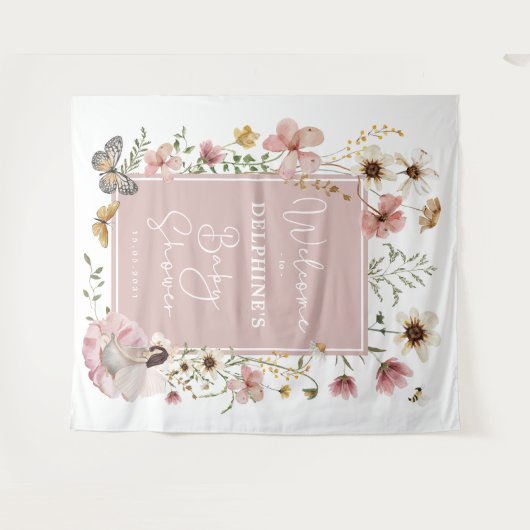 Gedempte Blush Wildflower Fairy Baby shower Welkom Wandkleed (Voorkant (horizontaal))