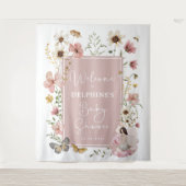 Gedempte Blush Wildflower Fairy Baby shower Welkom Wandkleed (Voorkant)
