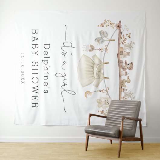 Gedempte Boho Baby Meisje Jurk Baby shower Welkom Wandkleed (In Situ (horizontaal))