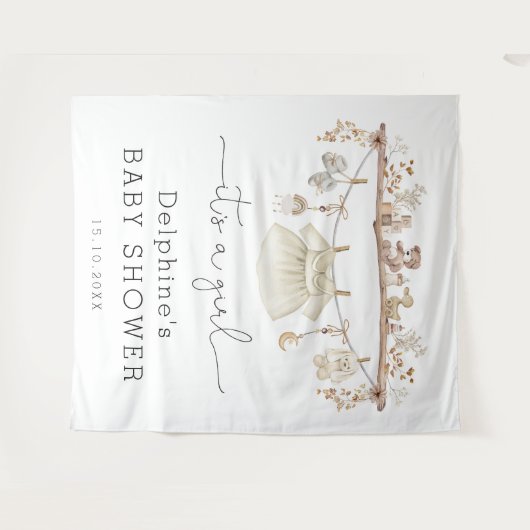 Gedempte Boho Baby Meisje Jurk Baby shower Welkom Wandkleed (Voorkant (horizontaal))