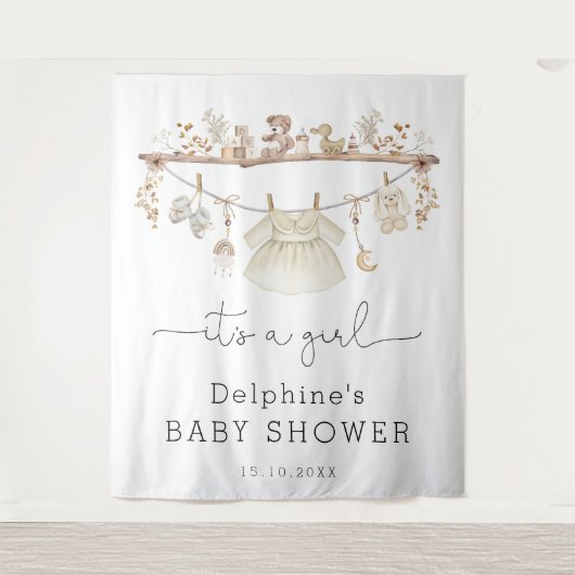 Gedempte Boho Baby Meisje Jurk Baby shower Welkom Wandkleed (Voorkant)