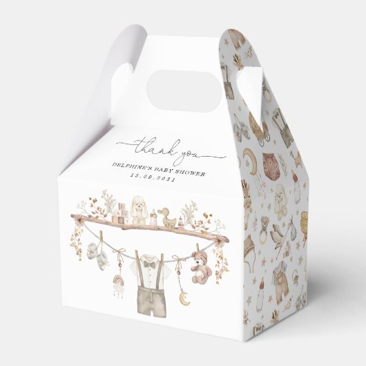 Gedempte Boho kinderkamer kleding speelgoed jongen Bedankdoosjes (Achterkant)