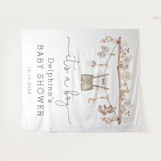 Gedempte Boho Little Man Boy Baby shower Welkom Wandkleed (Voorkant (horizontaal))