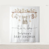 Gedempte Boho Little Man Boy Baby shower Welkom Wandkleed (Voorkant)