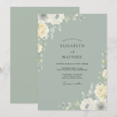 Gedempte Celadon Bloem Bruiloft Kaart (Voorkant / Achterkant)
