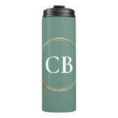 Gedempte Elegantie - Ocean Blauwgroen Monogram Thermosbeker (Voorkant)