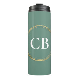 Gedempte Elegantie - Ocean Blauwgroen Monogram Thermosbeker