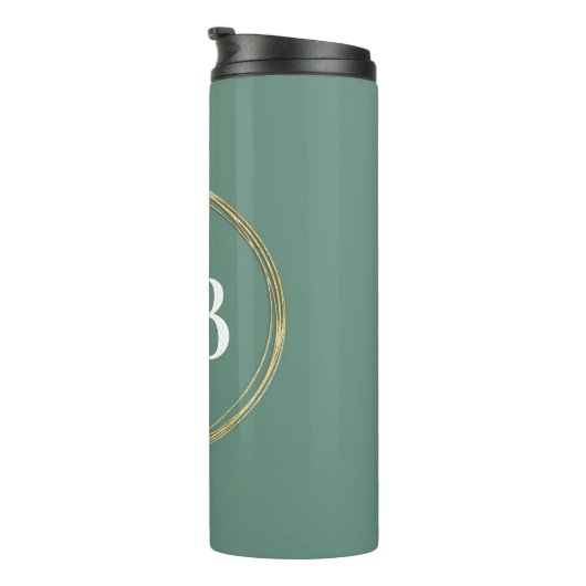 Gedempte Elegantie - Ocean Blauwgroen Monogram Thermosbeker (Geroteerd rechts)