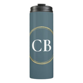 Gedempte elegantie - Slate Blue Monogram Thermosbeker