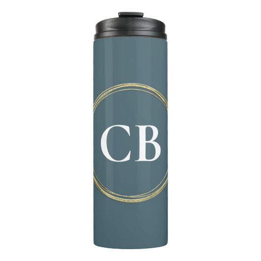 Gedempte elegantie - Slate Blue Monogram Thermosbeker (Voorkant)