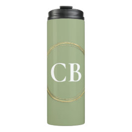 Gedempte Elegantie - Tranquil Sage Monogram Thermosbeker