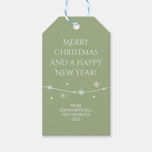 Gedempte Elegantie - Tranquil Sage Snowflake Gift Cadeaulabel (Voorkant)
