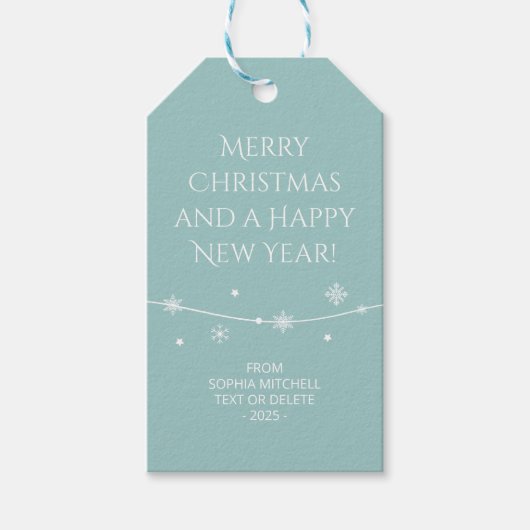 Gedempte Elegantie - Tranquil Turquoise Sneeuwvlok Cadeaulabel (Voorkant)