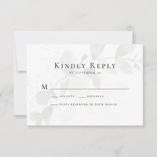 Gedempte Eucalyptus bruiloft RSVP Kaart Notitiekaartje (Voorkant)