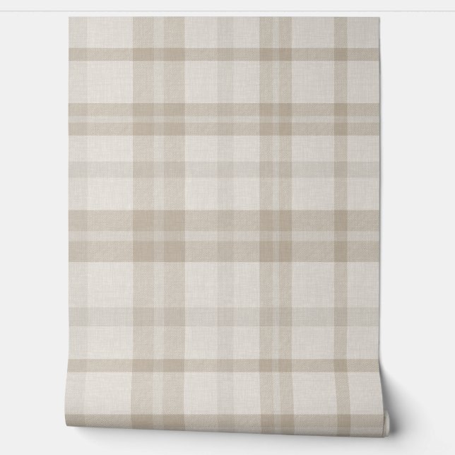Gedempte Farmhouse Taupe Geruit met Linnenstructuu Behang (Afrollen)