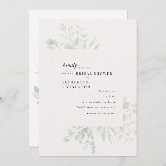 Gedempte Foliage Cream Bridal Douche Uitnodiging (Voorkant / Achterkant)
