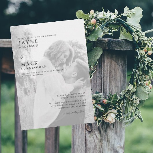 Gedempte foto samen met onze families bruiloft kaart