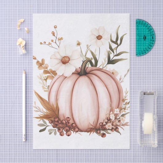 Gedempte gekleurde herfst pompoen en bloemen tissuepapier (Craft)