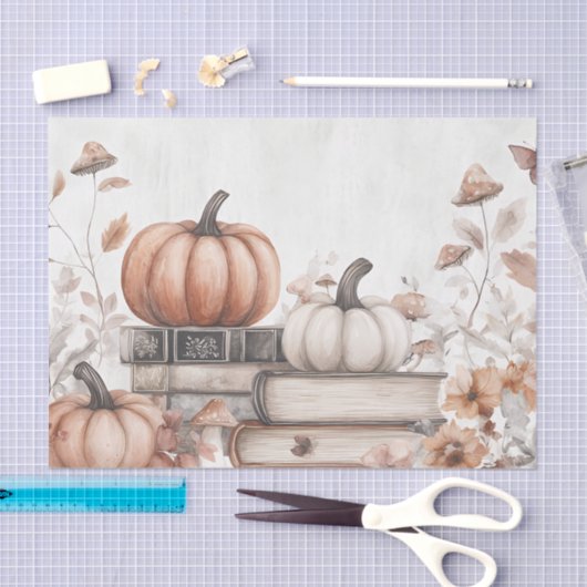 Gedempte gekleurde herfst pompoenen en boeken tissuepapier (Craft)