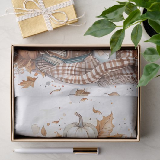 Gedempte gekleurde herfst thema boeken en pompoene tissuepapier (Geschenk)