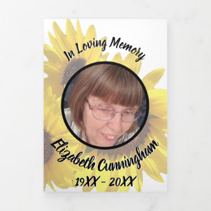 Gedempte gele zonnebloemen vijf foto Memorial Drieluik Aankondiging