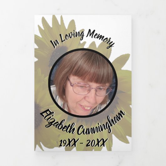Gedempte gele zonnebloemen vijf foto Memorial Drieluik Aankondiging (Cover)