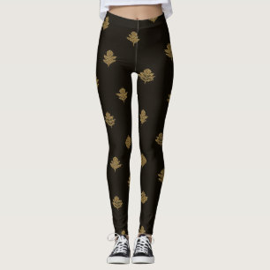 Gedempte gouden bladeren Zwart Leggings