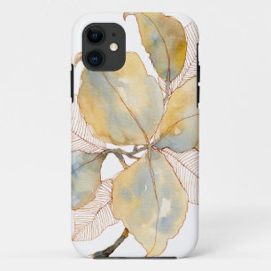 Gedempte Gouden Blauwe Aquarel Botanische Bladeren Case-Mate iPhone Case