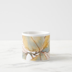 Gedempte Gouden Blauwe Aquarel Botanische Bladeren Espresso Kop
