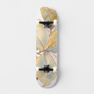 Gedempte Gouden Blauwe Aquarel Botanische Bladeren Persoonlijk Skateboard