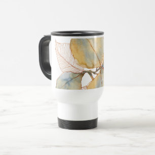 Gedempte Gouden Blauwe Aquarel Botanische Bladeren Reisbeker