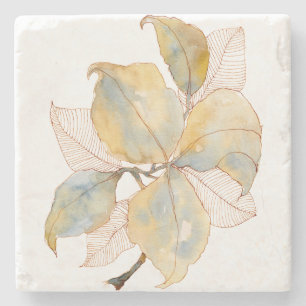Gedempte gouden blauwe aquarel botanische bladeren stenen onderzetter