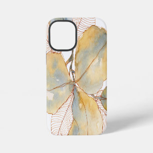 Gedempte Gouden Blauwe Waterverf Botanische Blader iPhone 12 Mini Hoesje