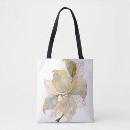 Gedempte Gouden Blauwe Waterverf Botanische Blader Tote Bag