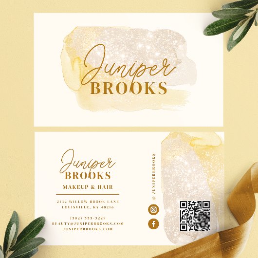 Gedempte Gouden Social Media QR Code Glitter Visitekaartje