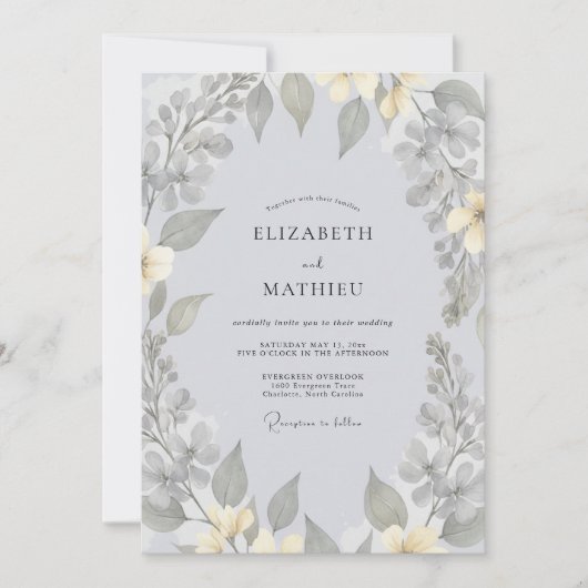 Gedempte grijze Eucalyptus Bruiloft Kaart (Voorkant)