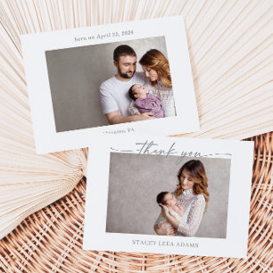Gedempte grijze minimalistische babyfoto bedankkaa kaart