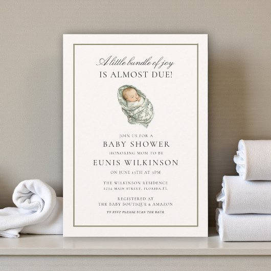 Gedempte groene babyshower een klein bundeltje kaart