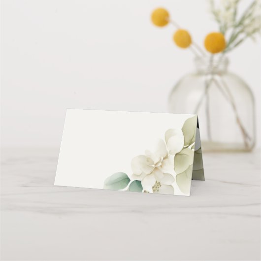 Gedempte groene bladeren bruiloft plaatskaartje (Achterkant)