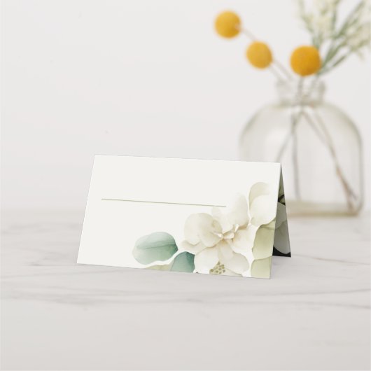 Gedempte groene bladeren bruiloft plaatskaartje (Voorkant)