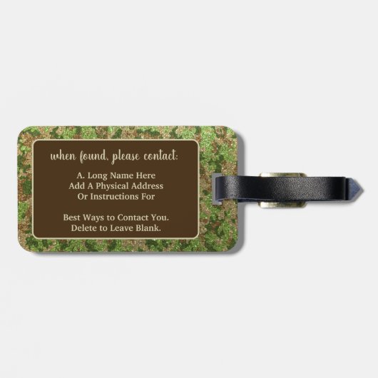 Gedempte groene camouflage buitenshuis Monogram Na Bagagelabel (Achterkant horizontaal)
