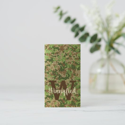 Gedempte groene camouflage buitenshuis Monogram Na Visitekaartje (Staand voorkant)