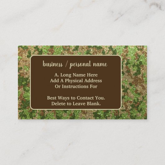 Gedempte groene camouflage buitenshuis Monogram Na Visitekaartje (Achterkant)